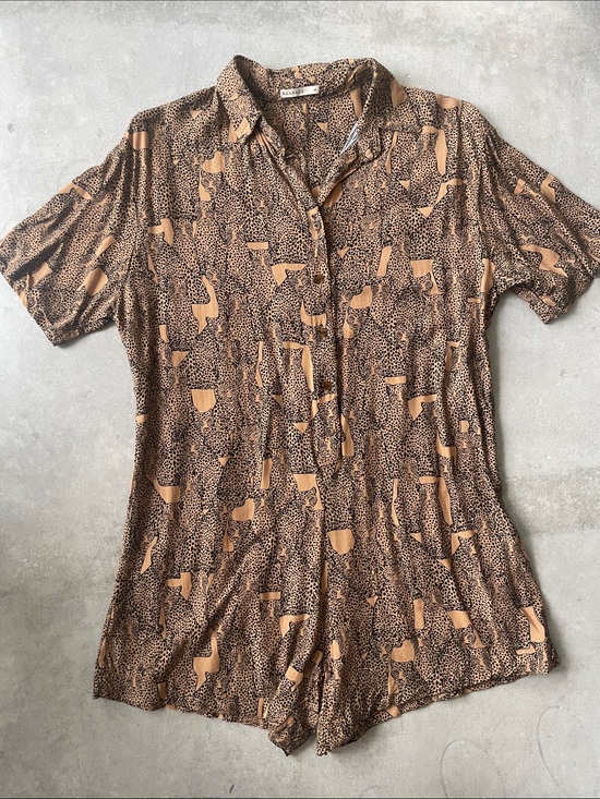 Garage Pants - Garage Tan and Black animal Print Button down Romper